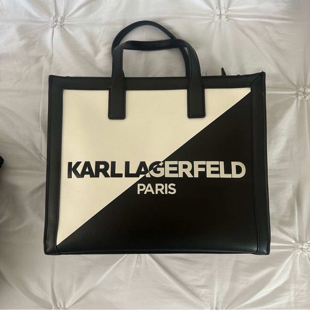 Pre-Loved Karl Lagerfeld Paris Black & White Tote Bag - Excellent Condition